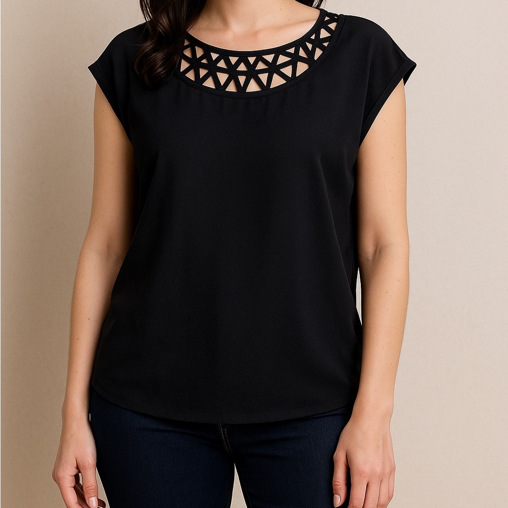 Naked Zebra Black Cutout Neckline Blouse Women’s Small Whimsigoth
